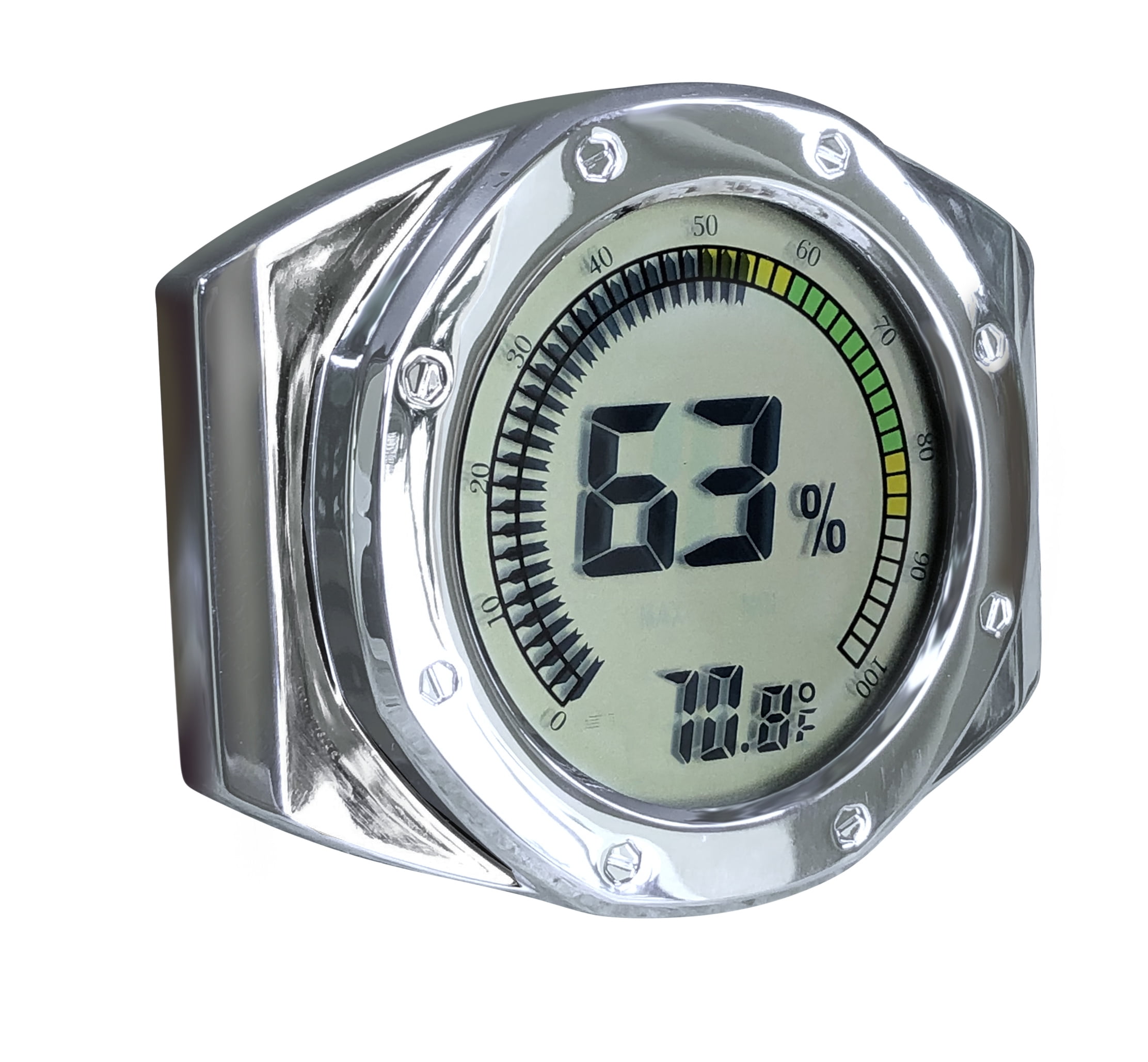 Prestige Import Group Distinctive Watch Style Bezel & Case Thermometer Hygrometer for Humidity & Temperature Monitoring with Digital LCD Display Gauge - Silver