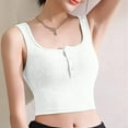 thumbnail image 2 of GA WEIHUA Crop Tank Tops for Women Built in Bra Women's Spaghetti Strap Camisole Front Button Down Fitting Camis Padded Double Layer Cropped Camisole(White,L), 2 of 7