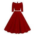 thumbnail image 4 of Efsteb Fall Fashion 2025 Women's Vintage 3/4 Sleeve Dress Elegant Hepburn Swing A-Line Belted Dress 1950s Cocktail Tea Midi Dresses (Wine,XL), 4 of 8