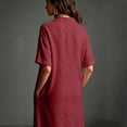 thumbnail image 6 of SAWOBUUN Womens Casual Linen Cotton Shirt Dress Short Sleeve V Neck Collared Maxi Dress Loose Fit Summer Beach Sundress, 6 of 8