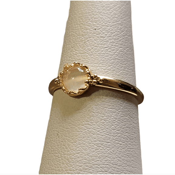 Round White Moonstone Gold Ring, Size 7 RWMGRS7