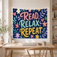 thumbnail image 5 of Read Relax Repeat Quote With Flowers and Hearts, Cozy Illustration Style for Book Lovers, Literary Wall Decor, Birthday Gift, Tapestry Wall Hanging for Bedroom and Reading Nook, 5 of 7