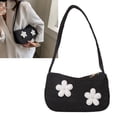 thumbnail image 6 of Women Shoulder Bag Zipper Closure Flower Decoration Fashionable Canvas Lady Handbag for Summer Black One Size, 6 of 8