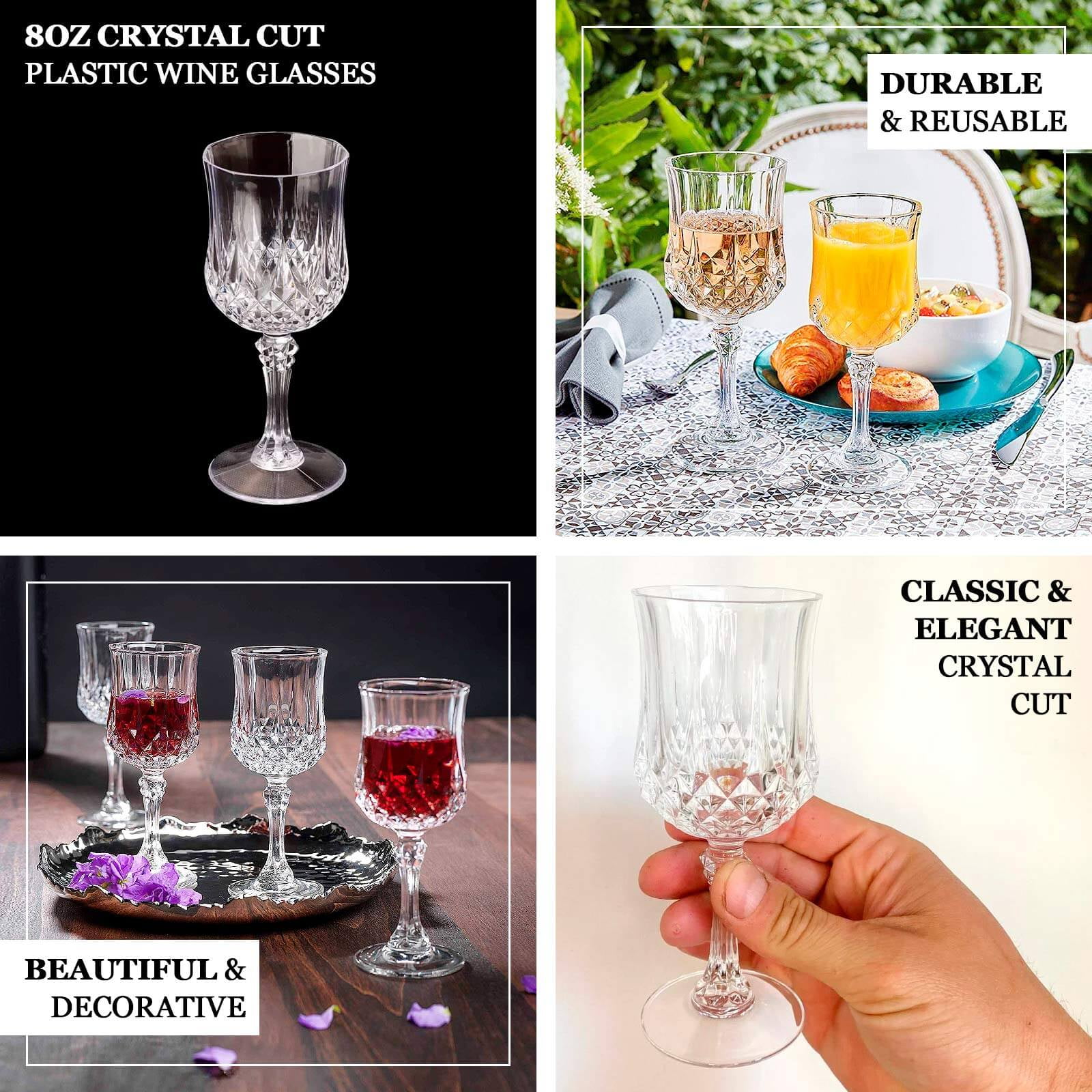 Efavormart 12 Pack Assorted Green Crystal Cut Reusable Plastic Wine Glasses, Shatterproof Cocktail Goblets 8oz