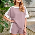 thumbnail image 6 of WAYUTE Womens Shorts Set Plus Size Casual Summer Patchwork Color Short Sleeve T Shirt and Shorts Athletic 2 Piece Sports Outfit Outfit Sets, 6 of 7