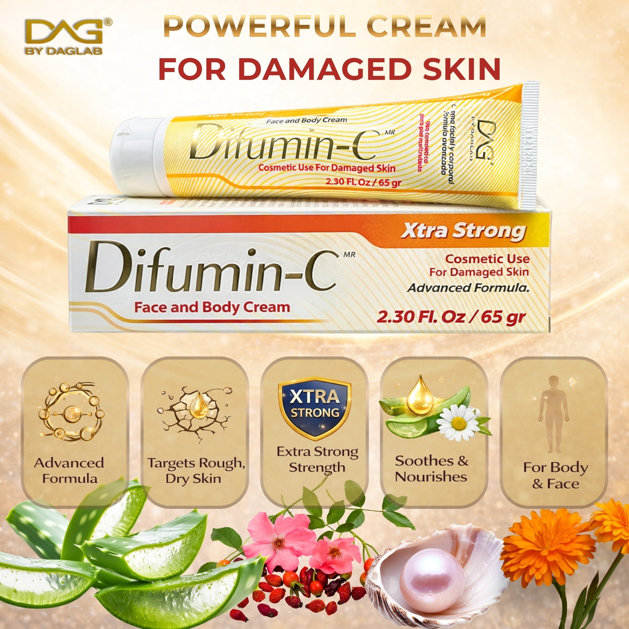 Difumin-C Face and Body Cream, Vitamin C Skin Care Cream, Lightweight Moisturizing Cream for Daily Use, All Skin Types, 2.30 fl oz / 65 g