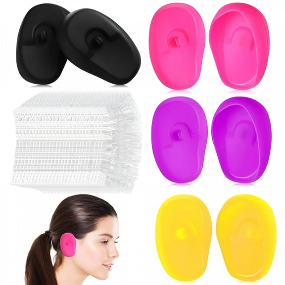 TELOLY 4 Pairs Silicone Earmuffs Silicone Ear Covers Shower Ear Caps Ear Protector for Hair Dye Bathing