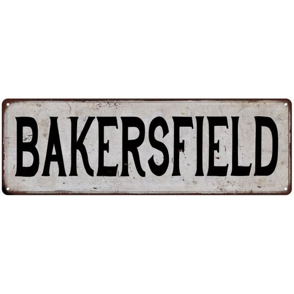 BAKERSFIELD Vintage Look Rustic Metal 6x18 Sign City State 206180041313