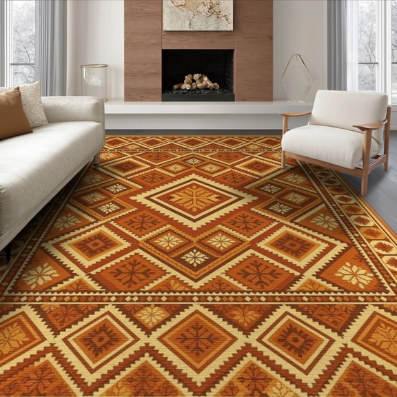 ODIKA 8'x10' Washable Area Rug Durable, Non-Slip Burnt Boho Fall Halloween Terracotta Vintage Bathroom Orange Flowing Dynamic for Living Room, Under Sectional, Family