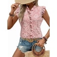 thumbnail image 3 of Women'S Tank Pullover Ruffle Jacquard Short Sleeve Blouse Elegant Casual Summer Top Pink M, 3 of 9