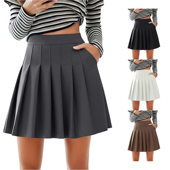Stretch Waist Pleated Skirt with Pockets Casual A Line Skirt for Summer Daily Wear Comfortable Flowy Feminine Outfit Skirts for Women Long Length XL