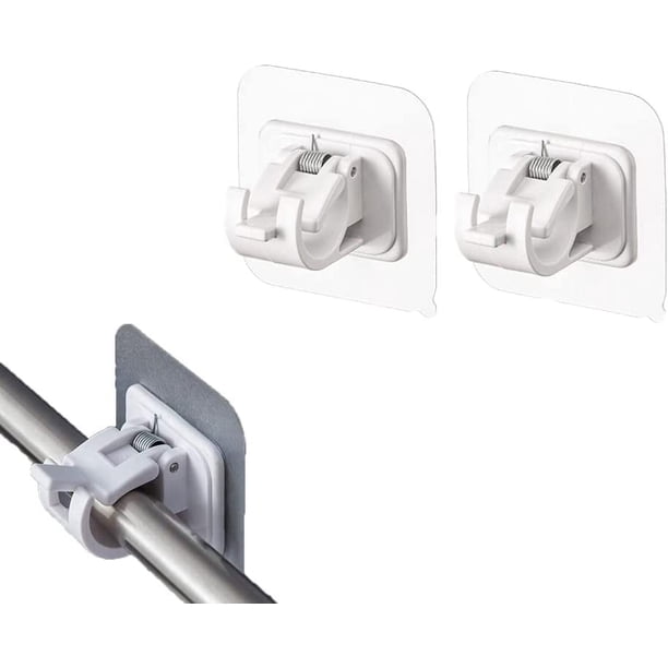 Nail Free Adjustable Curtain Rod Holder(Set of 2) - Lokinsetin Curtain Rod Holder, Curtain Rod Holders No Drilling, Self Adhesive Wall Curtain Fixed Clip for 1-2cm Diameter Curtain Rod (1 Set)