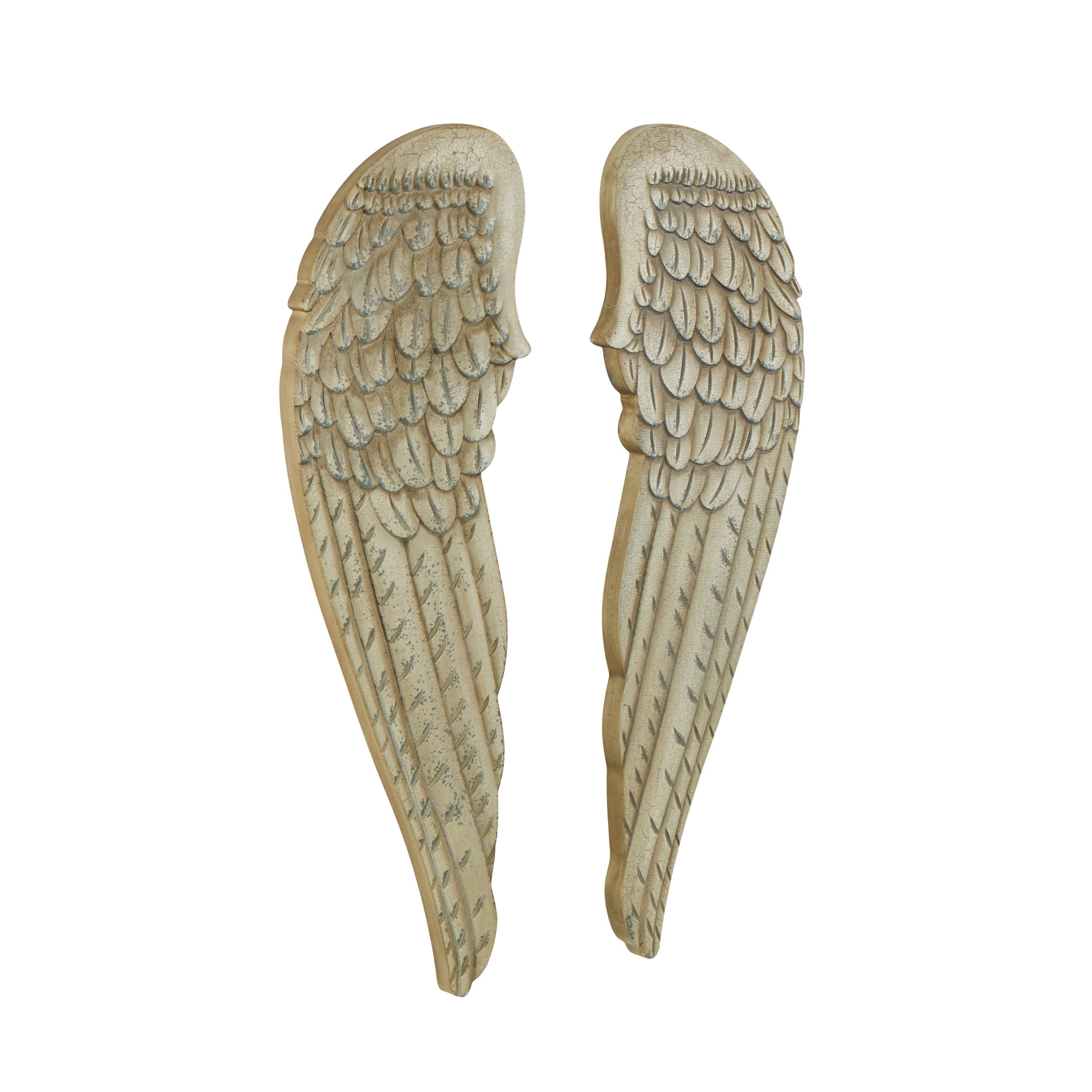 DecMode White Wooden Carved Wings Bird Wall Decor (2 Count)