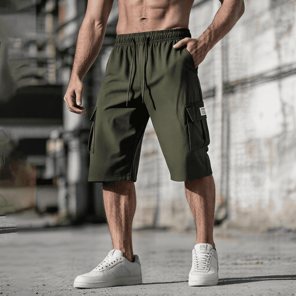 Dresfit Cargo Shorts Men Baggy Long Shorts 2026 Summer Open Bottom Drawstring Short Pants Loose Fit Lightweight Elastic Waist Athletic Shorts M