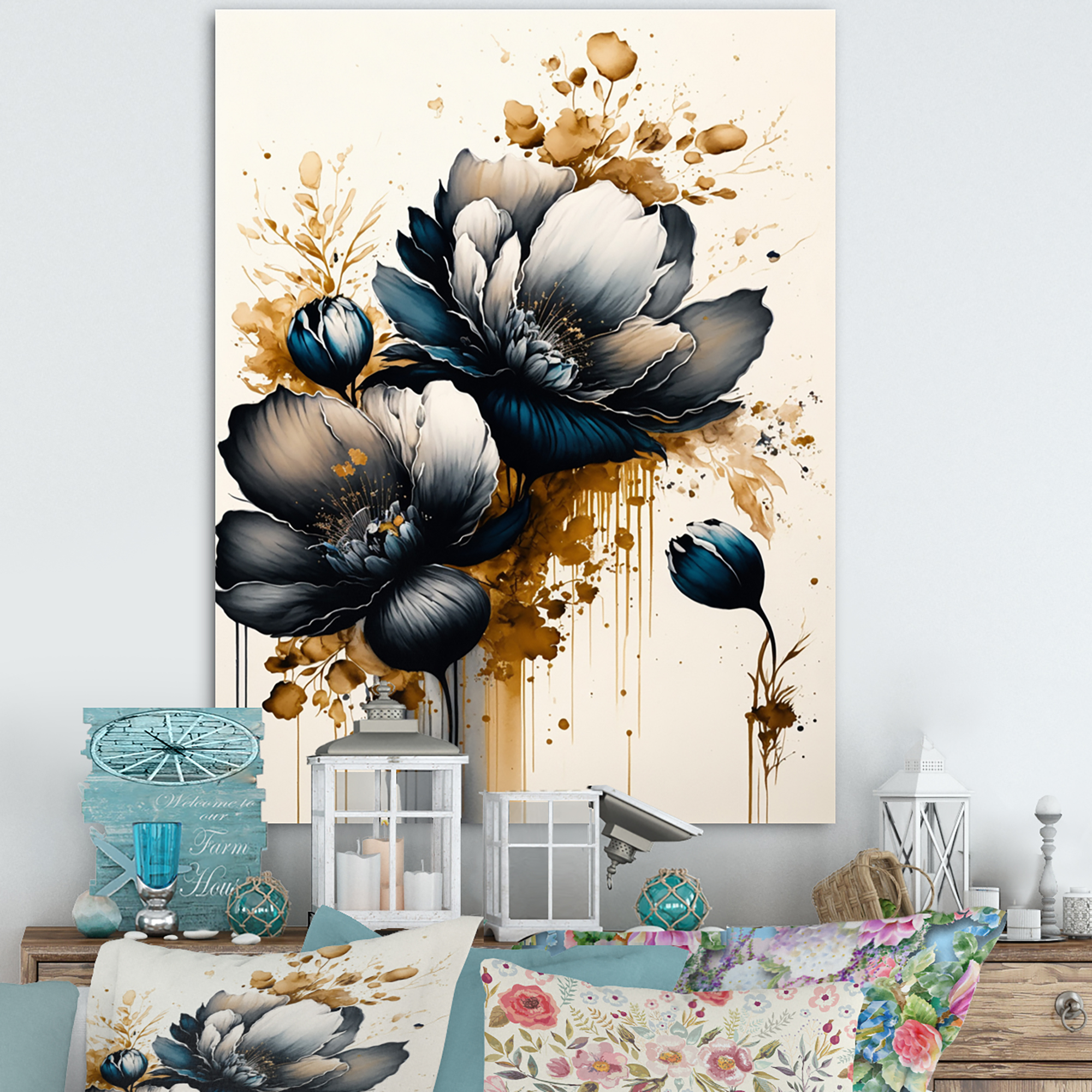 Designart Blue And Gold Crocus Bunch III Canvas Wall Art