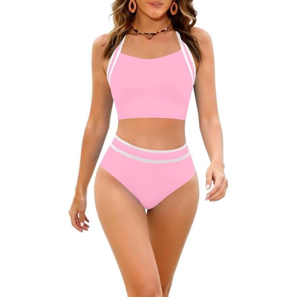 Traje de baño tankini de cintura alta dividido para mujer, color sólido, conservador y moderno, traje de baño de dos piezas para mujer, trajes de baño tankini para mujer, traje de baño de 2 piezas par