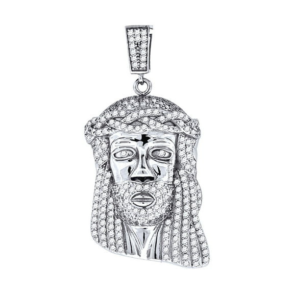 925 Sterling Silver Mens Cubic Zirconia Jesus Religious Charm Pendant Necklace for Men - 8.9 Grams