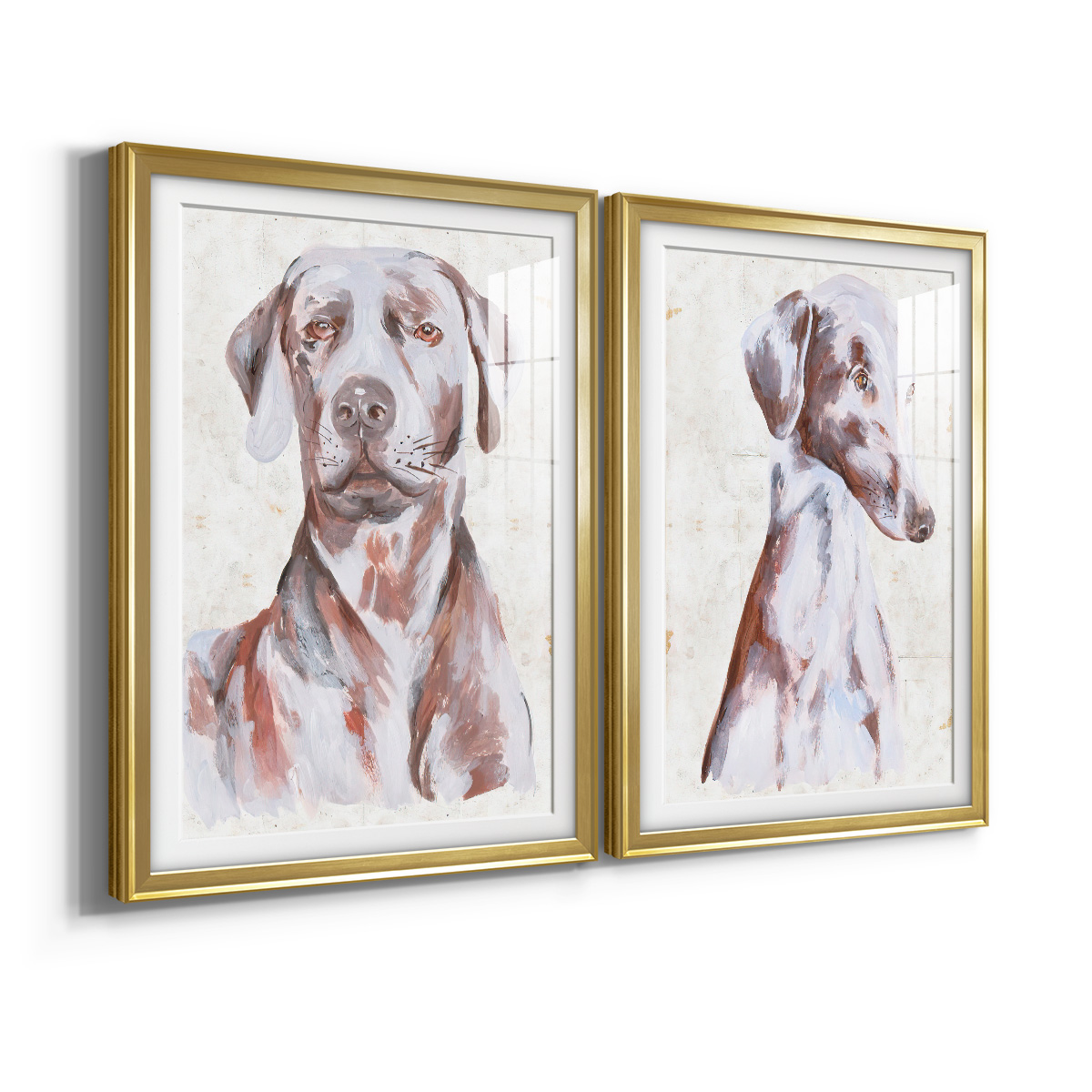 Wexford Home Sitting Dog I Premium Framed Print, 18.5" x 24.5" - Ready to Hang, Gold (Set of 2)