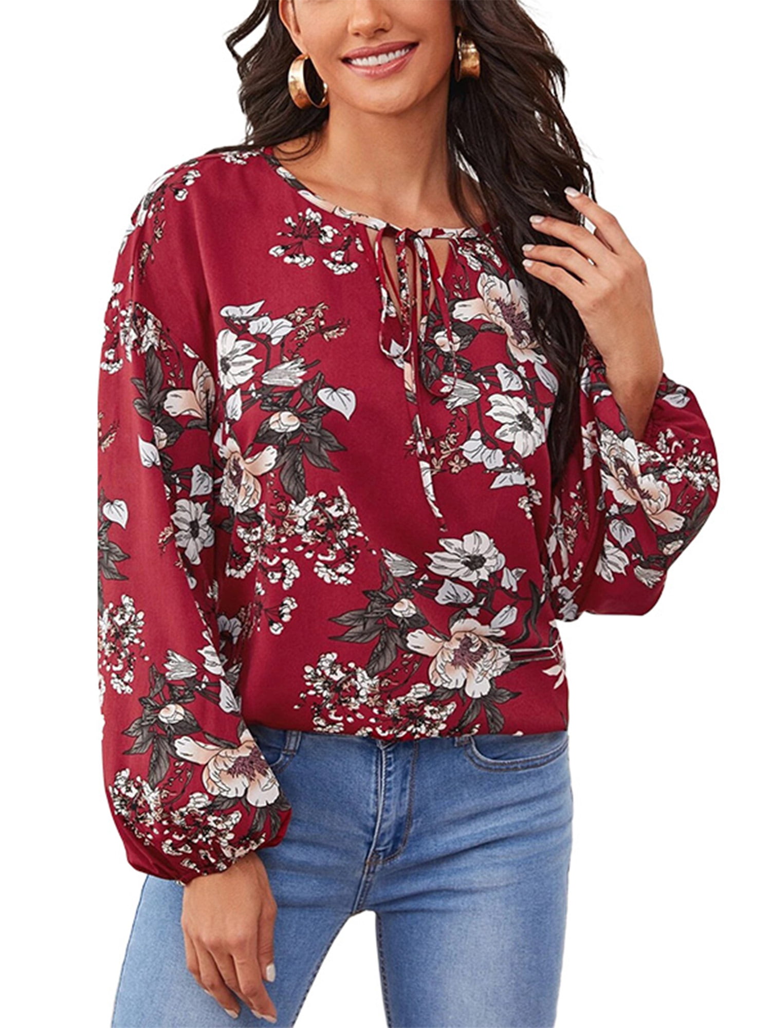 Details about   Pink Floral Ribbon Womens Shirt