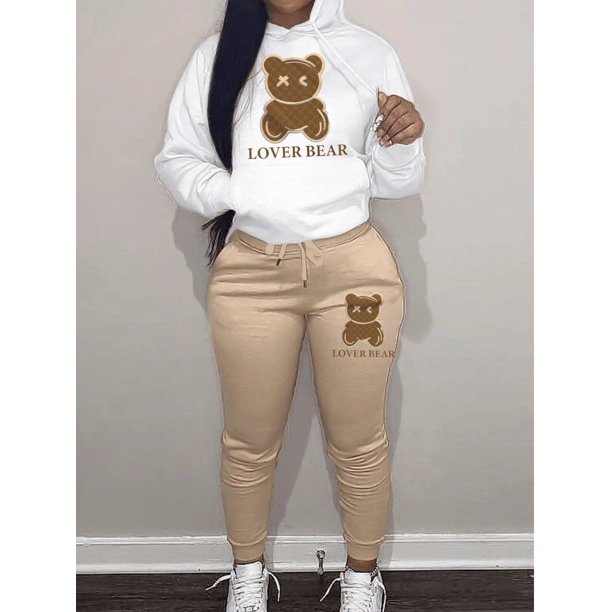 LW-Conjunto de chándal de dos piezas con estampado de letras de dibujos animados, jersey de manga larga con cordón, Sudadera con capucha, pantalones de chándal, trajes de Jogger