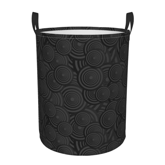 LNWH Laundry Basket, Black Circle Geometry Pattern Foldable Laundry Hamper with Handles Waterproof, Small