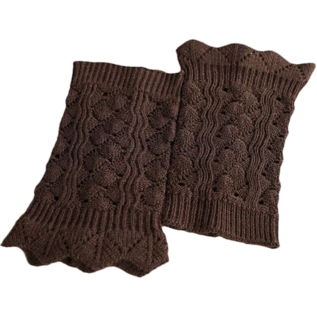 Calentres de piernas cortas para mujer, de punto de ganchillo con huecos, Marrón oscuro, One Size