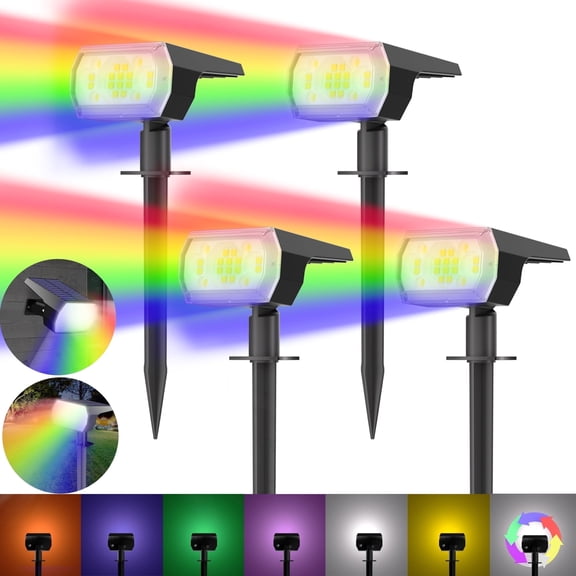 CHARKEE Solar Spotlights Outdoor Path Landscape Spot Lights,7 Modes RGB Color Changing,for Garden Yard