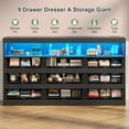 thumbnail image 5 of Black Dresser with 9 Drawers & Open Shelves, Modern 56.7" W Wood Bedroom Dresser with LED Lights and Power Outlet Charging Station, No-Handle Dresser for Living Room Entryway, 5 of 8