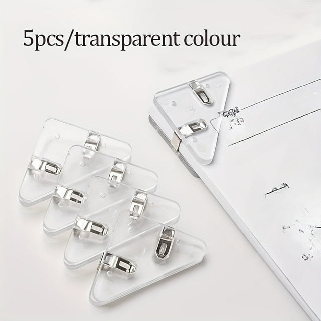 QJUHUNG 5pcs Transparent Triangle File Clips Multi-Functional Right Angle Corner Clips for Books Data Protection Anti-Curling Hand Ledger Holders - Made of High-Quality Plastic