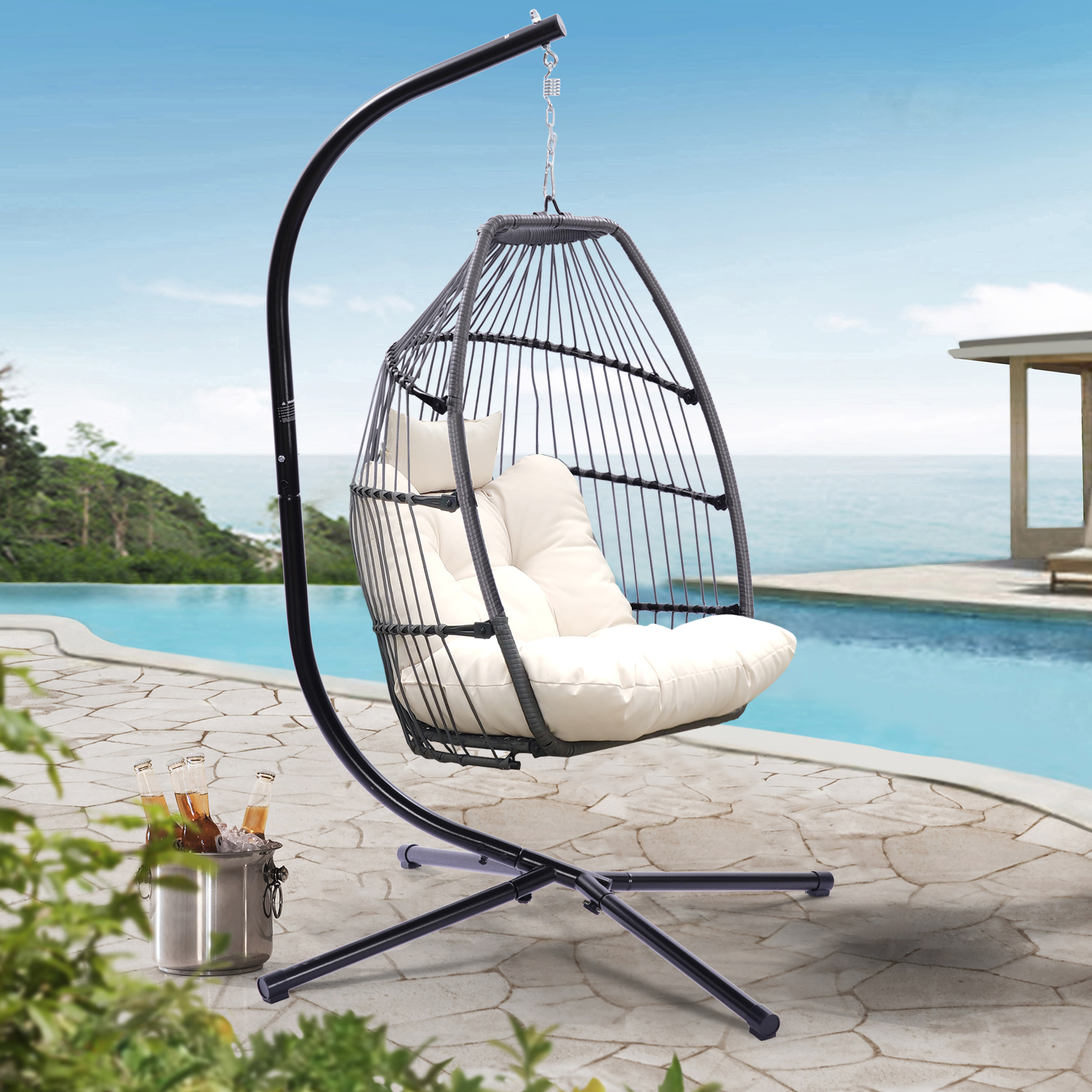 Only Choice Wicker Hanging Egg Chair With Stand,Rattan Swing Hammock Egg Chair With Cushion and