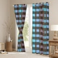 thumbnail image 3 of Homewish Geometric Plaid Blackout Curtains Set of 2 (52x84 Each),Modern Minimalist Striped Window Curtains,Brown Blue Curtains and Drapes For Teens,Ultra Soft Home Decor, 3 of 6