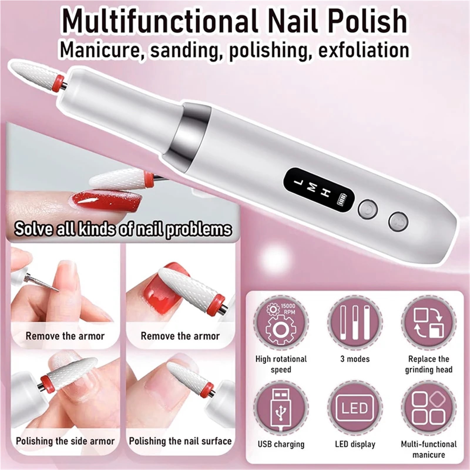 Electric Nail Polisher Drill Professional Skin Removal Art Sanding File Pen Nails Grinding Polishing Dead Manicure Machine Care