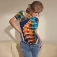 thumbnail image 3 of Bingfone Yellow Fish Seahorse Pattern Women's Round Neck Bodysuit, Tight Snap Button Short Sleeve Bodysuit, Suitable for Party, Sports, Daily Wear-Large, 3 of 7