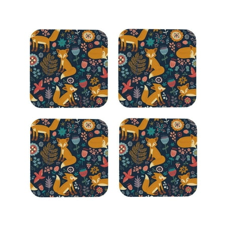 

Coasters Set of 4 - Colorful Fox Drink Coasters for Tabletop Protection Leather Coasters for Living Room Decor and Housewarming Gift Square