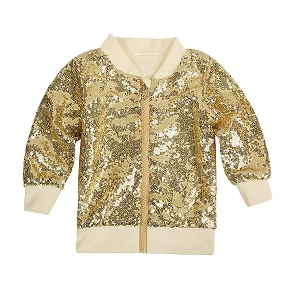 EnJoCho Girls Sequin Jacket Lightweight Casual Long Sleeve Front Zipper Glitter Solid Coat Halloween Christmas Party Clothes Sparkly Outerwear Holiday Coat