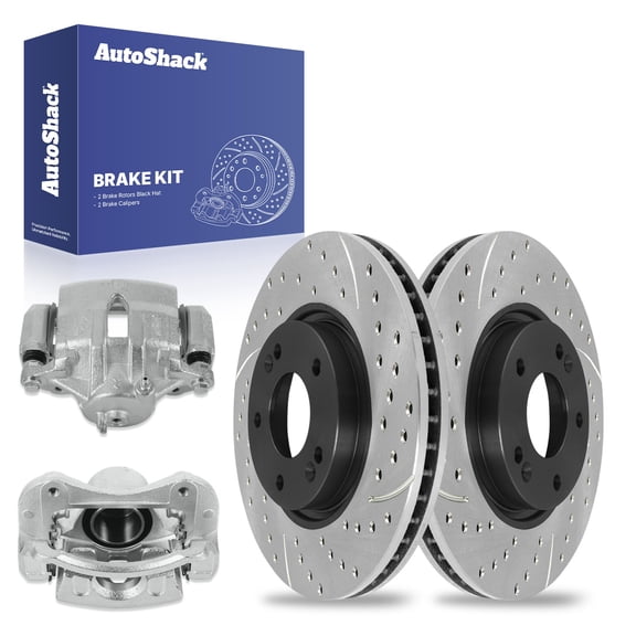 AutoShack Front Vented Drilled & Slotted E-Coated Brake Rotors   Calipers 4-PC Brake Kit Replacement for 2011-2016 Kia Sportage 2010-2015 Hyundai Tucson ShadowGuard 11.81" (300 mm)