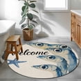 thumbnail image 4 of Ocean Blue Fish Round Area Rugs 3 ft, Welcome Nautical Sea Watercolor Fish Starfish Linen Washable Small Area Rug with Non-Slip Sturdy Edge Binding Round Front Door Mat Floor Carpet for Entryway, 4 of 9