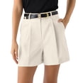 thumbnail image 5 of WULMLEO Womens Shorts Dressy High Waisted Wide Leg Bottoms Pleated Business Casual Work Trouser Shorts Without Belts White 2XL, 5 of 8