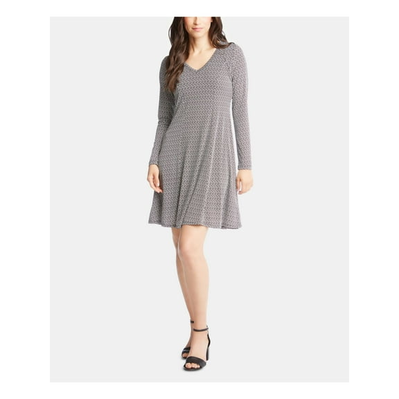 KAREN KANE Womens Black Printed V Neck Above The Knee Shift Dress S