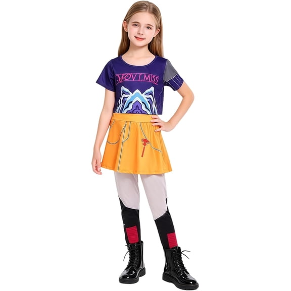 Guvpev G'irls Popular Singer Halloween Cosplay Costume - Pop Idol Group Fantasy Stage Cosplay Outfits with Graphic T-Shirt, Skirt & Leggings for Halloween Cosplay Dress Up & Birthday Party