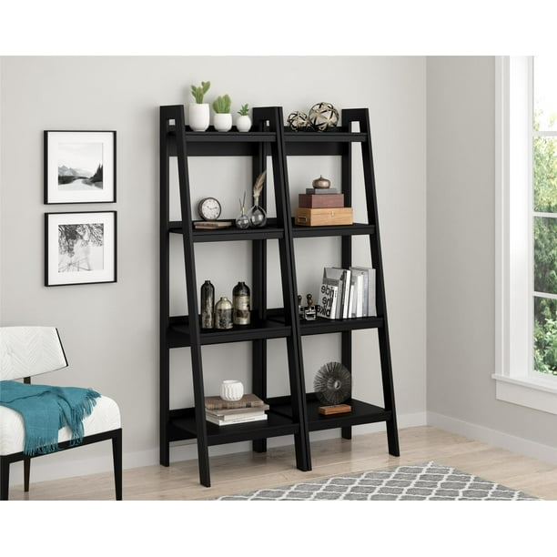 Hayes 4 Shelf Ladder Bookcase Bundle, Black Shelf Ladder Bookcase