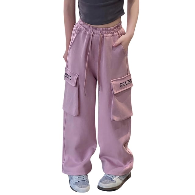 XDZJLR Pantalons pour Filles Pantalons de Sport Décontractés Jambes Larges Roses 4-5 Ans