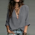 thumbnail image 4 of Tops for Women 3/4 Sleeve Deep V Neck Women Solid Color Casual Top, 4 of 6