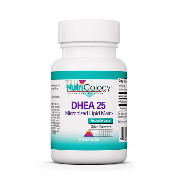 NutriCology DHEA 25mg Supplement - Micronized Lipid Matrix, Hormone Support, Support for Women & Men, Hypoallergenic, Soy-Free, Scored Tablets - 60 Count