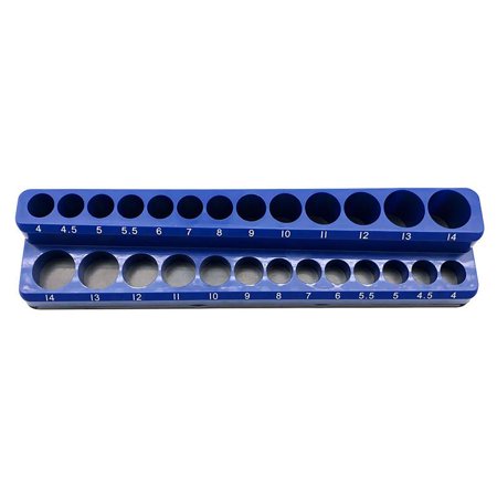 

26 Hole 1 By 4 Drive Metric Magnetic Socket Holder Organizer Tray - Blue For 13Pc Regular Socket And 13Pc Deep Socket