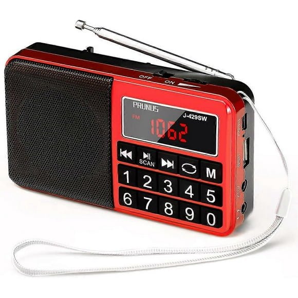 pink J-429SW Portable Radio FM/AM(MW)/SW/USB/Micro-SD/MP3, Radio Station with Large Buttons and Large Display, Rechargeable 1200 mAh Battery