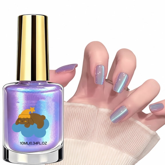 Cat Eye Gel Nail Polish, Blue-Purple Glass Bead Aurora Nail Varnish, Glossy Shiny Nail Art Polish, 0.34 oz