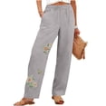 thumbnail image 5 of Pants for Women Grey Ladies Spring And Summer Loose Trendy Casual Embroidered Cotton And Linen Pants Pants XXL, 5 of 6