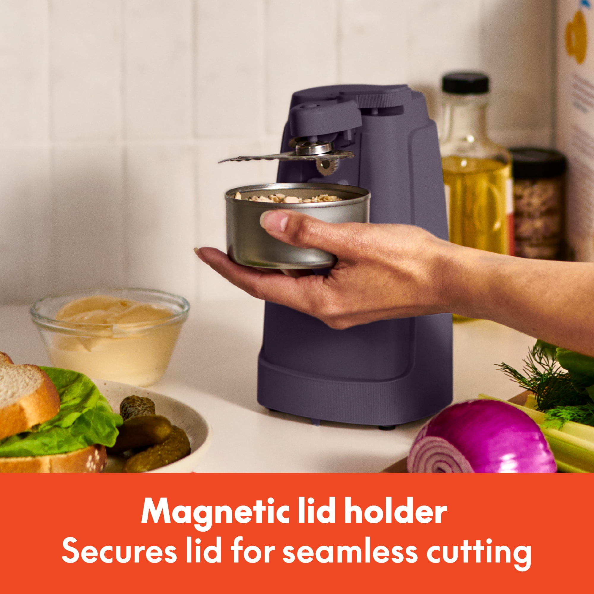 bella Electric Can Opener with Stainless Steel Cutting Blade and Cord Storage, Plum