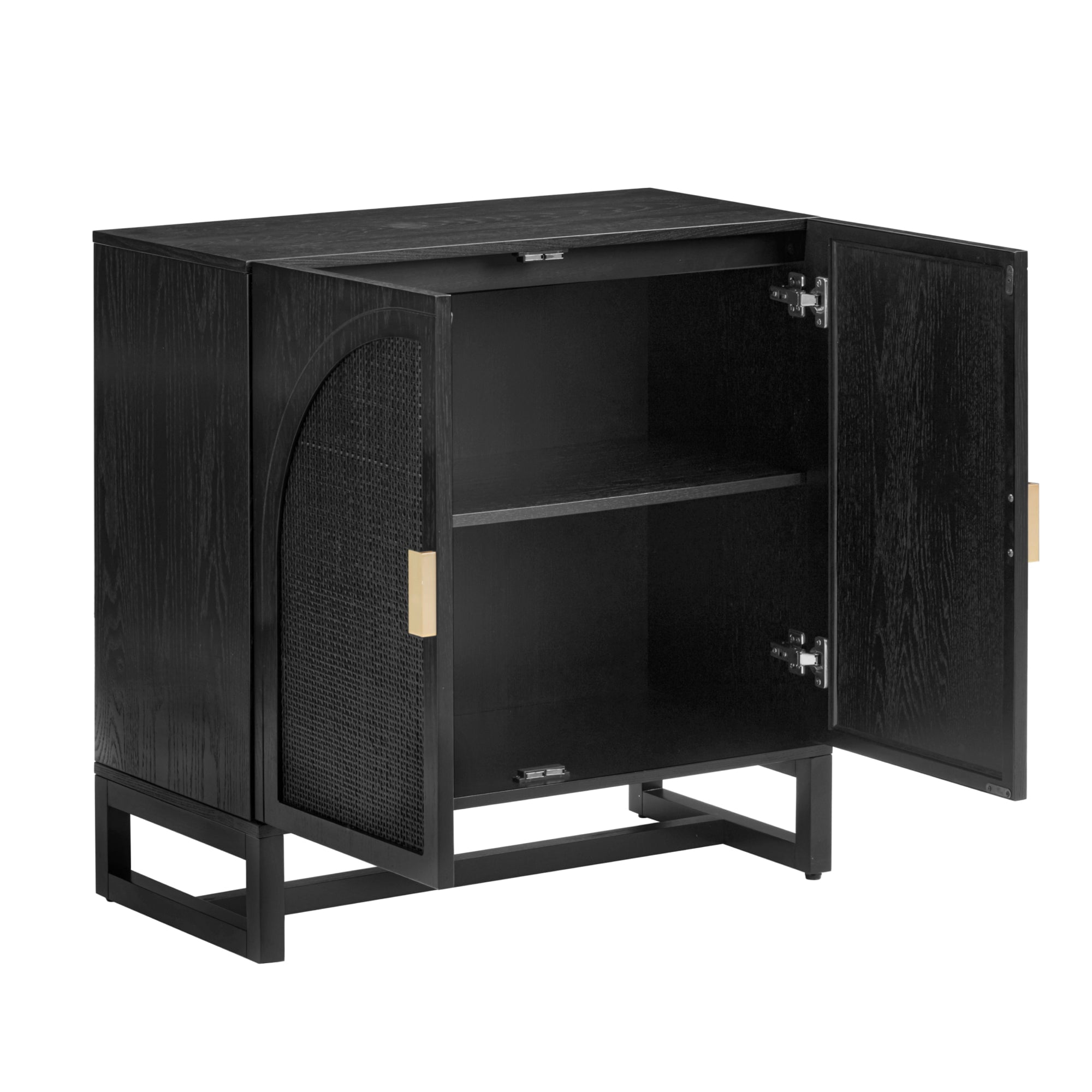 Nathan James Paxton Modern 2-Door Rattan Storage Cabinet, Wooden Cabinet with Doors for Living Room or Kitchen, Black Rattan
